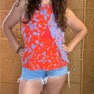 Anthropologie Red and Blue Floral Tank Top